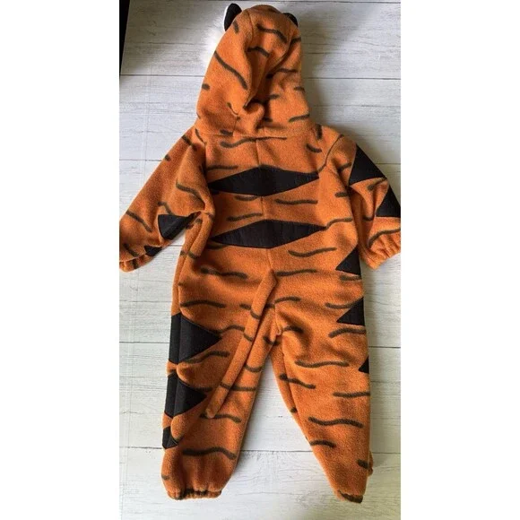 Plush Tiger Costume Sz 18-24 Mth, One Piece Zip-Up, With Hood & Tail - Picture 2 of 11